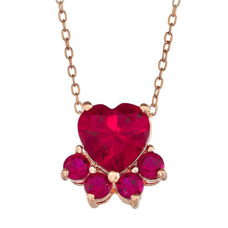 14k Rose Gold Over Silver Lab-Created Ruby Paw Pendant Necklace, Womens Pink Tone Product Image