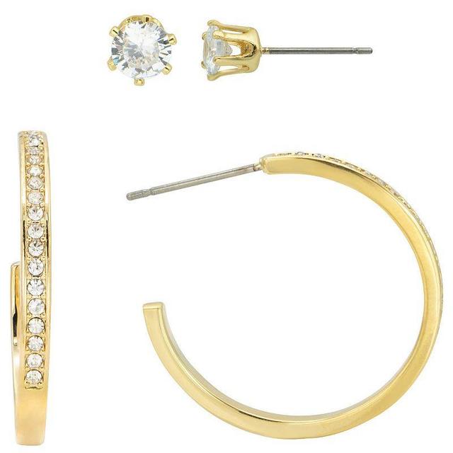 City Luxe Cubic Zirconia & Crystal Stud & Hoop Earrings Duo Set, Womens, Silver Tone Clear Product Image