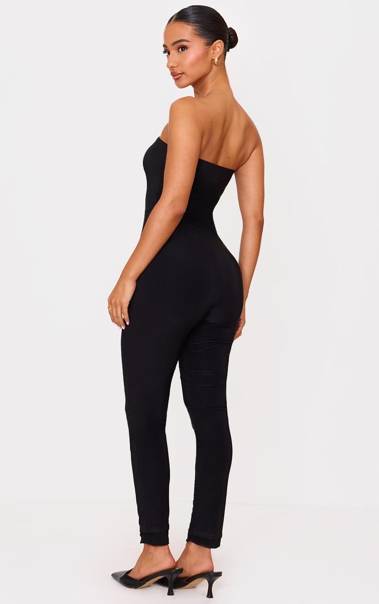 Petite Black Double Layer Bandeau Straight Leg Jumpsuit Product Image