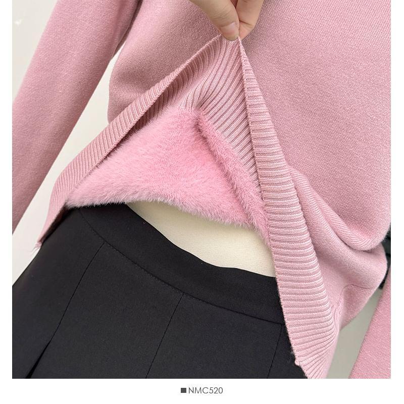 Fleece-Lined High-Neck Knit Top Product Image