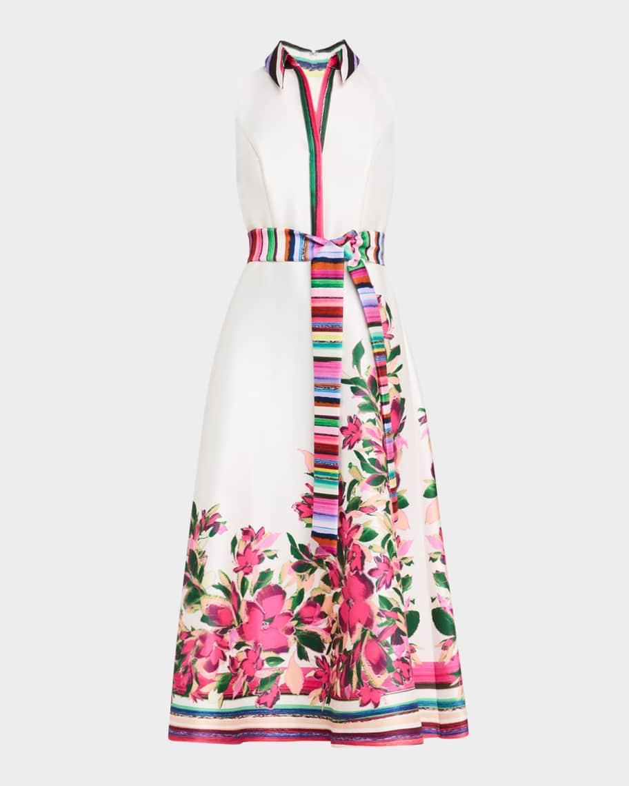 Sleeveless Striped & Floral-Print Midi Dress Product Image