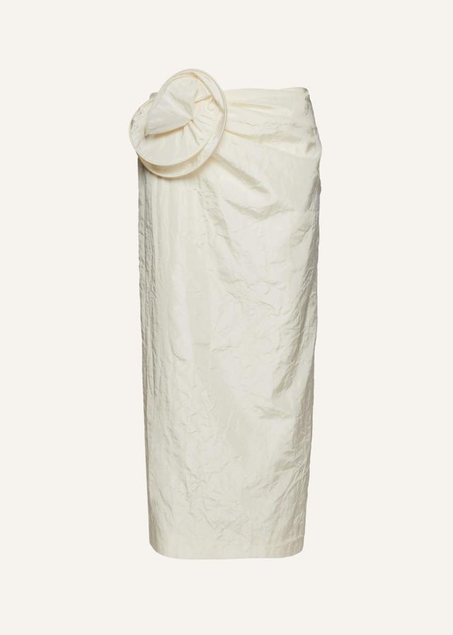 Taffeta rose appliqué midi skirt in cream Product Image