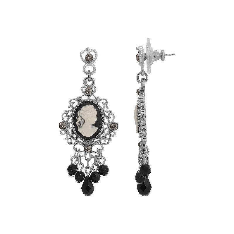 1928 Silver Tone Cameo Chandelier Drop Earrings, Womens, Black Product Image