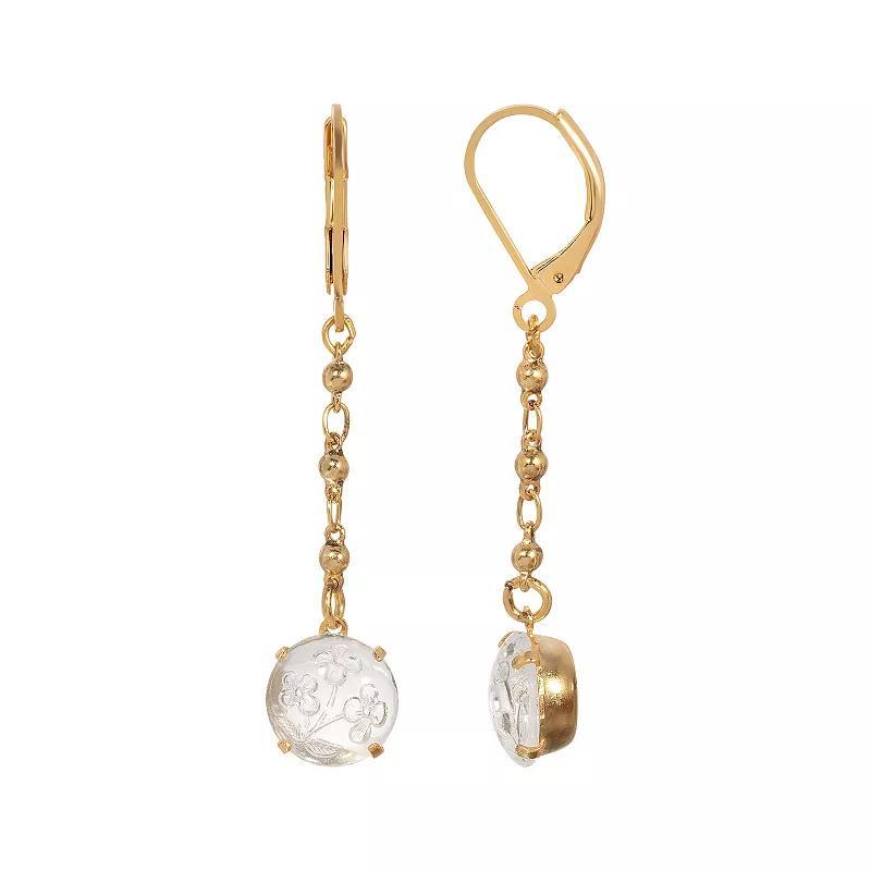 1928 Gold Tone Clear Flower Linear Earrings, Womens, White Product Image