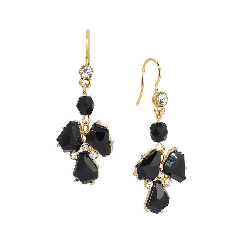 1928 Gold Tone Jet Black Crystal Accent Wire Earrings, Womens Product Image