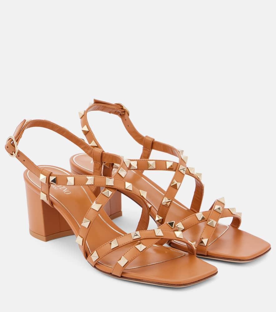 VALENTINO GARAVANI Rockstud 60 Leather Sandal In Brown Product Image