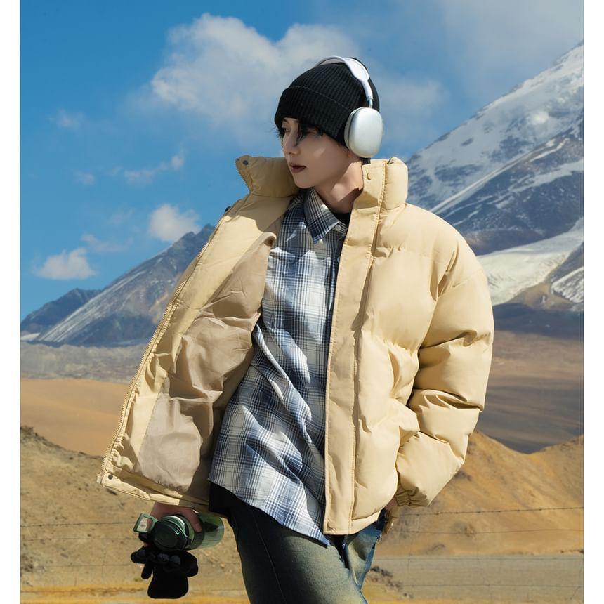 Stand Collar Plain Padded Zip Jacket Product Image