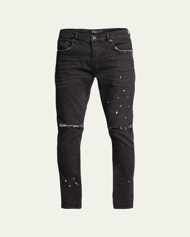 Mens P001 Black Overspray Skinny Jeans Product Image