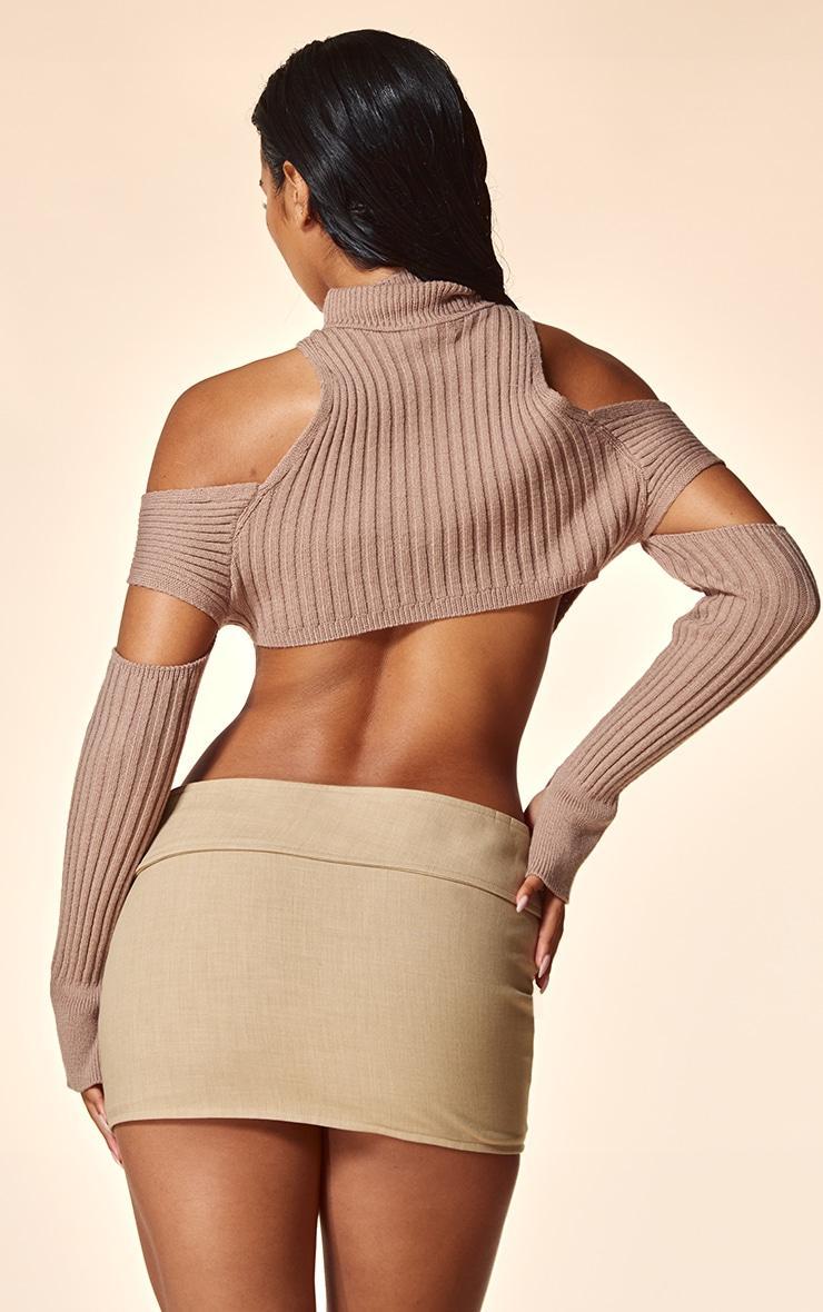 PLT Label Taupe Cut Out Knitted Long Sleeve Top product image