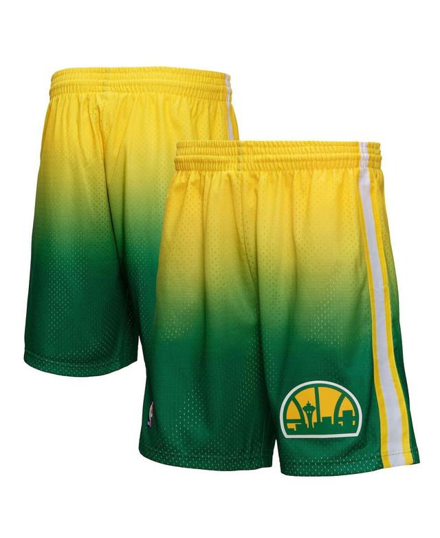 Mens Mitchell & Ness Yellow/Green Seattle SuperSonics 1994/95 Hardwood Classics Fadeaway Reload 3.0 Swingman Shorts Product Image