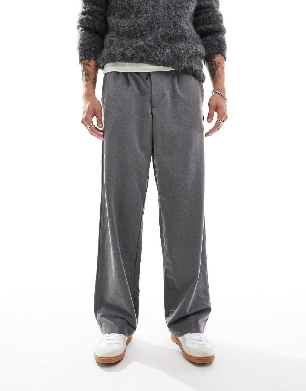 Jack & Jones Bill wide fit smart pants with pleat front in gray Product Image