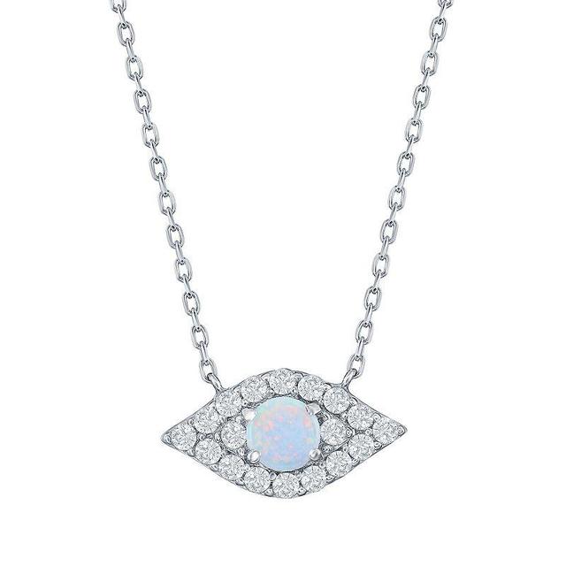 Sterling Silver Lab-Created White Opal & Cubic Zirconia Evil Eye Necklace, Womens Product Image