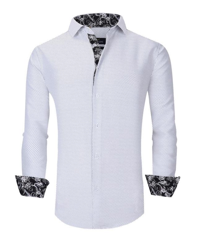 Azaro Uomo Mens Dot Print Slim Fit Dress Shirt - White Polka Product Image