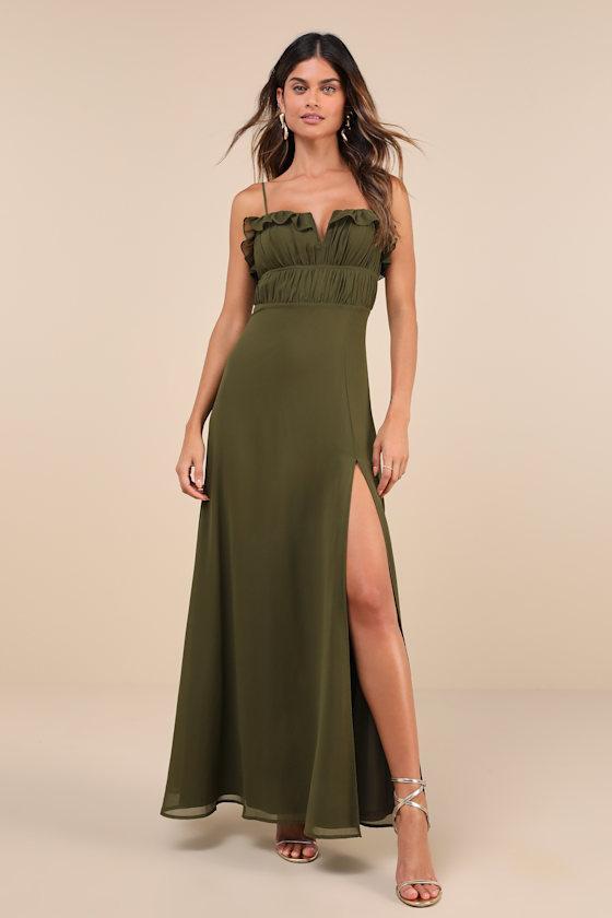 Exemplary Beauty Olive Green Sleeveless Tie-Back Maxi Dress Product Image