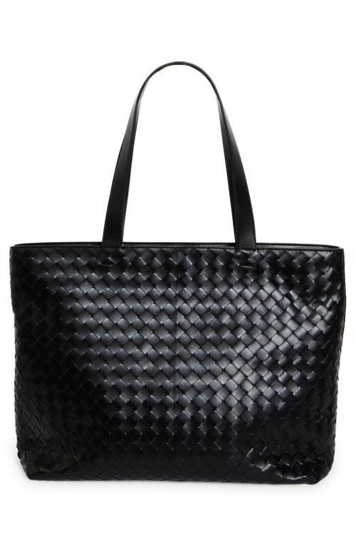 BOTTEGA VENETA Large Classic Intrecciato Leather Tote In 8803 Black/silver Product Image