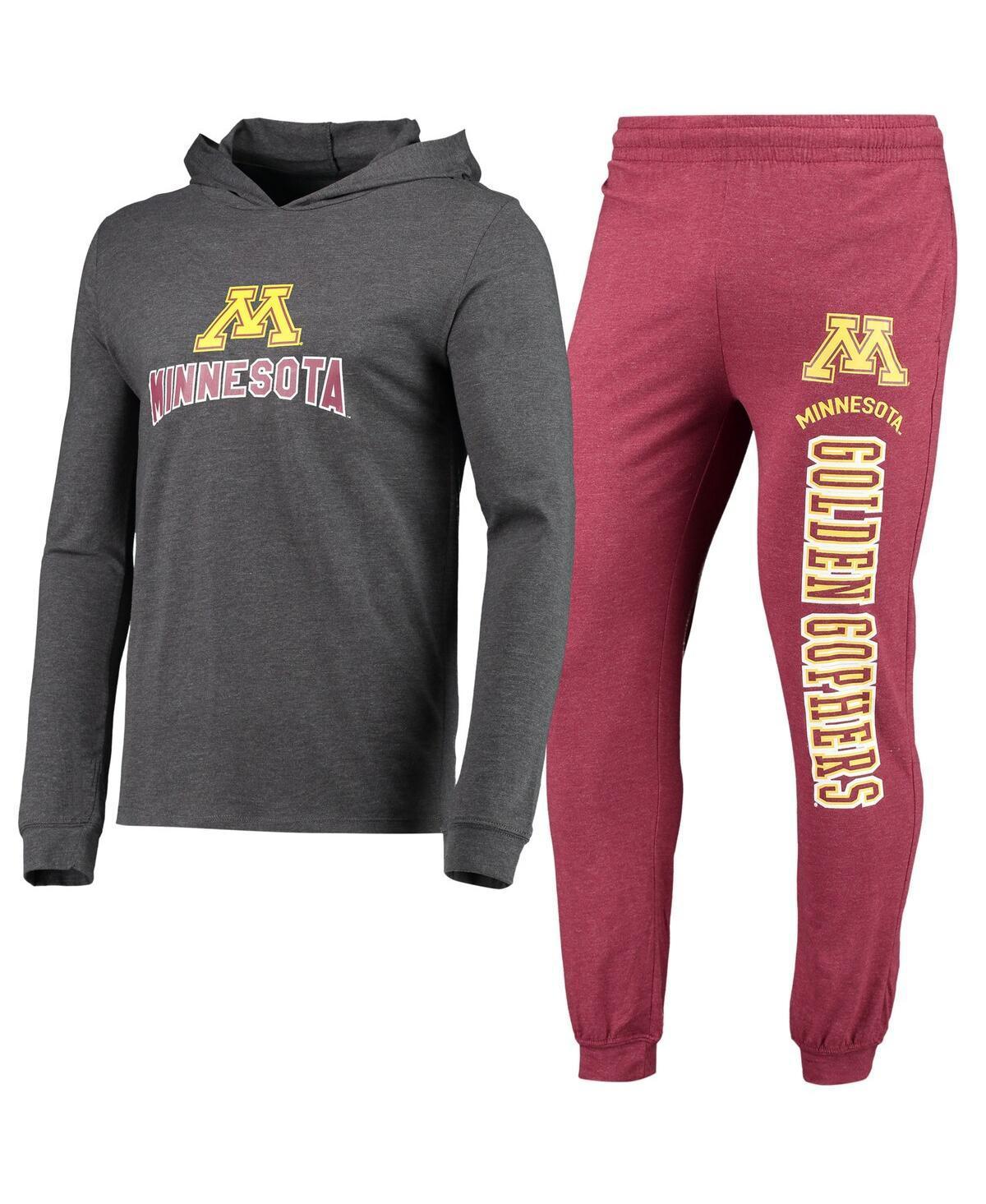 Mens Concepts Sport Heathered Maroon and Minnesota Golden Gophers Meter Long Sleeve Hoodie T-shirt and Jogger Pants Set - Maroon, Product Image