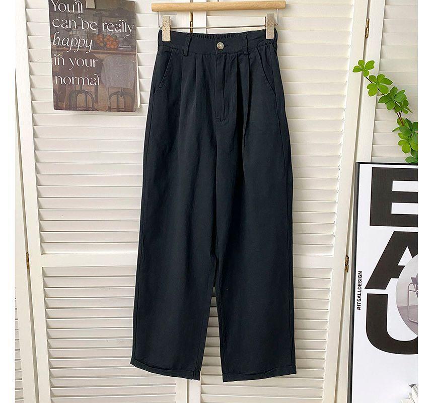 Elastic Waist Plain Wide Leg Pants Product Image