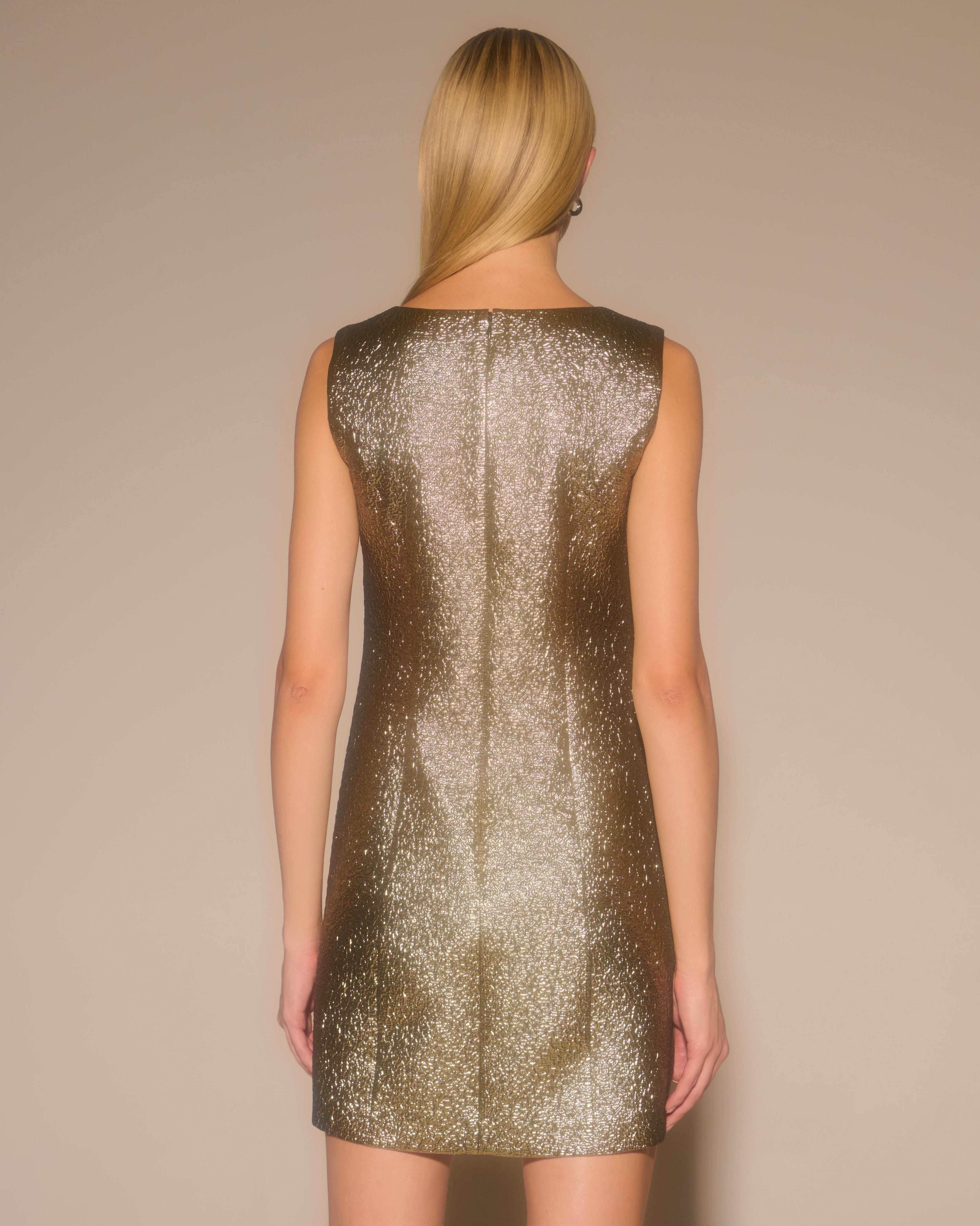 Metallic High-Neck Shift Mini Dress Product Image