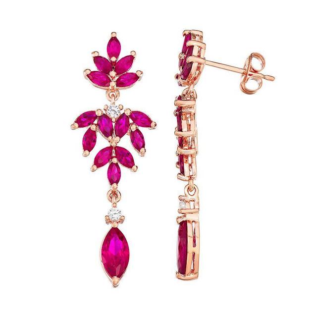 14k Rose Gold Over Silver Lab Created Ruby & White Sapphire Flower Earrings, Womens, Pink Tone Product Image