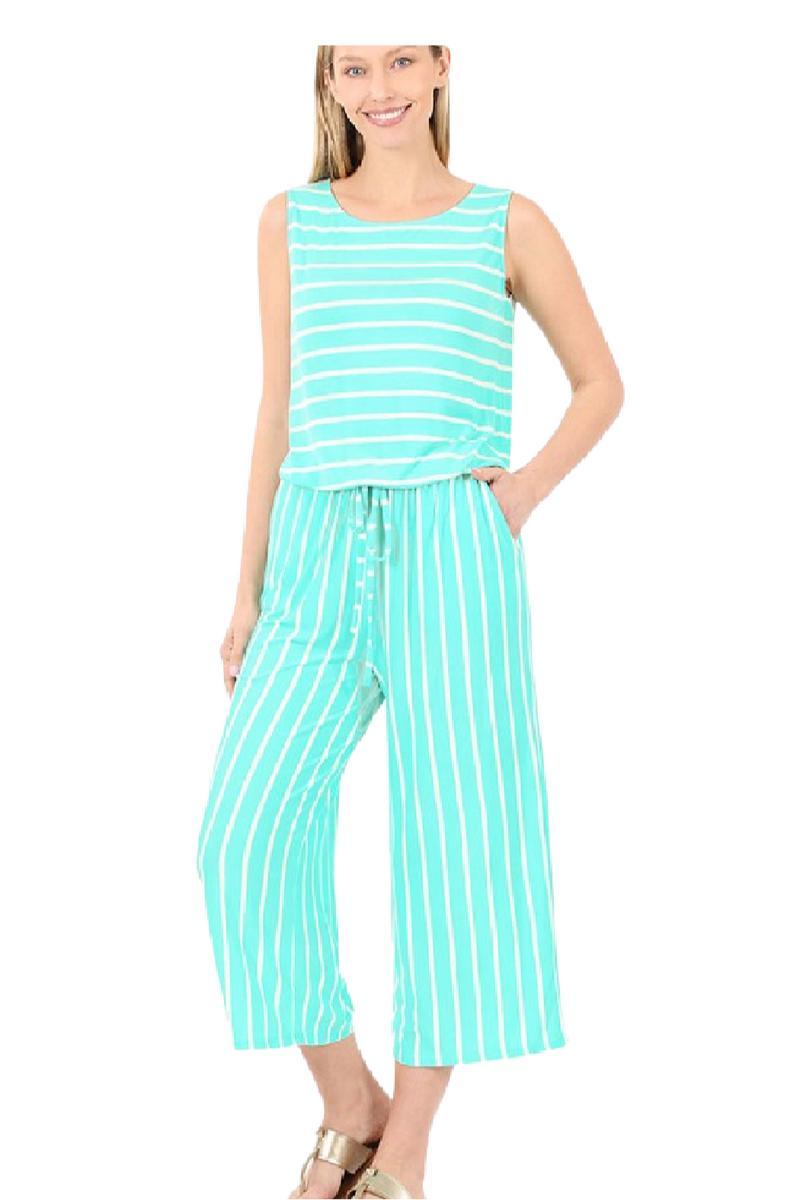 Mint and Ivory Striped Jumpsuit Product Image