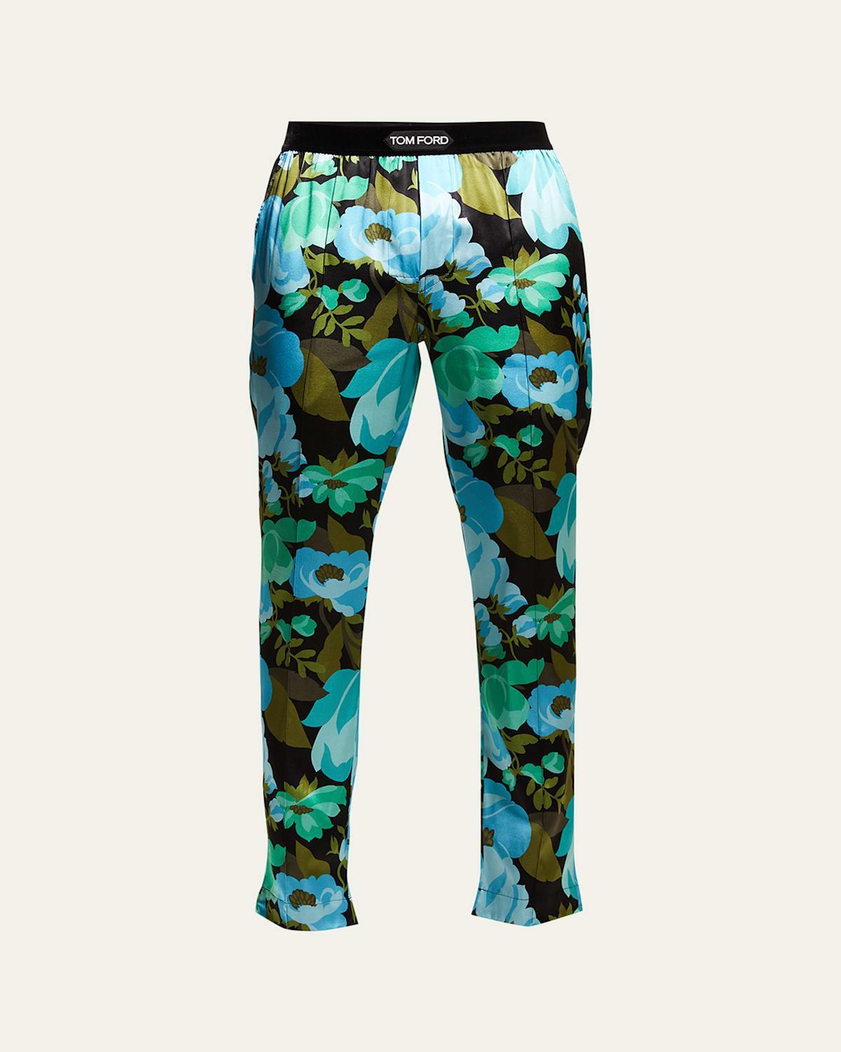 Mens Floral Silk Pajama Pants Product Image