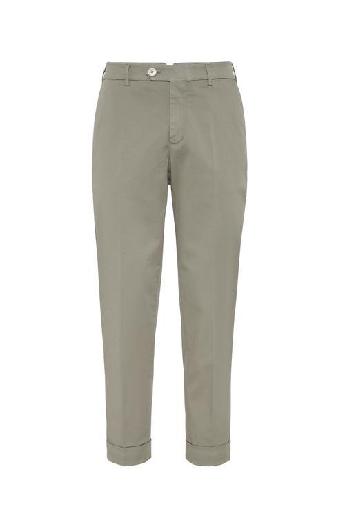 BRUNELLO CUCINELLI Pima Cotton Slim Trousers In Green Product Image