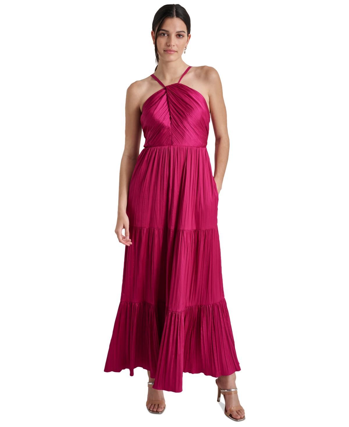 Women's Sleeveless Tiered Pleated Halter-Neck Dress Product Image