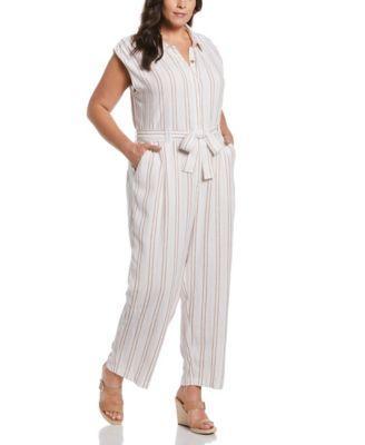 Plus Size Linen Blend Sleeveless Jumpsuit Pants Product Image