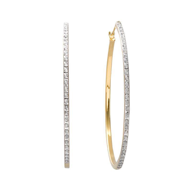 Diamond Mystique 18k Gold Over Silver Hoop Earrings, Womens, Yellow Product Image