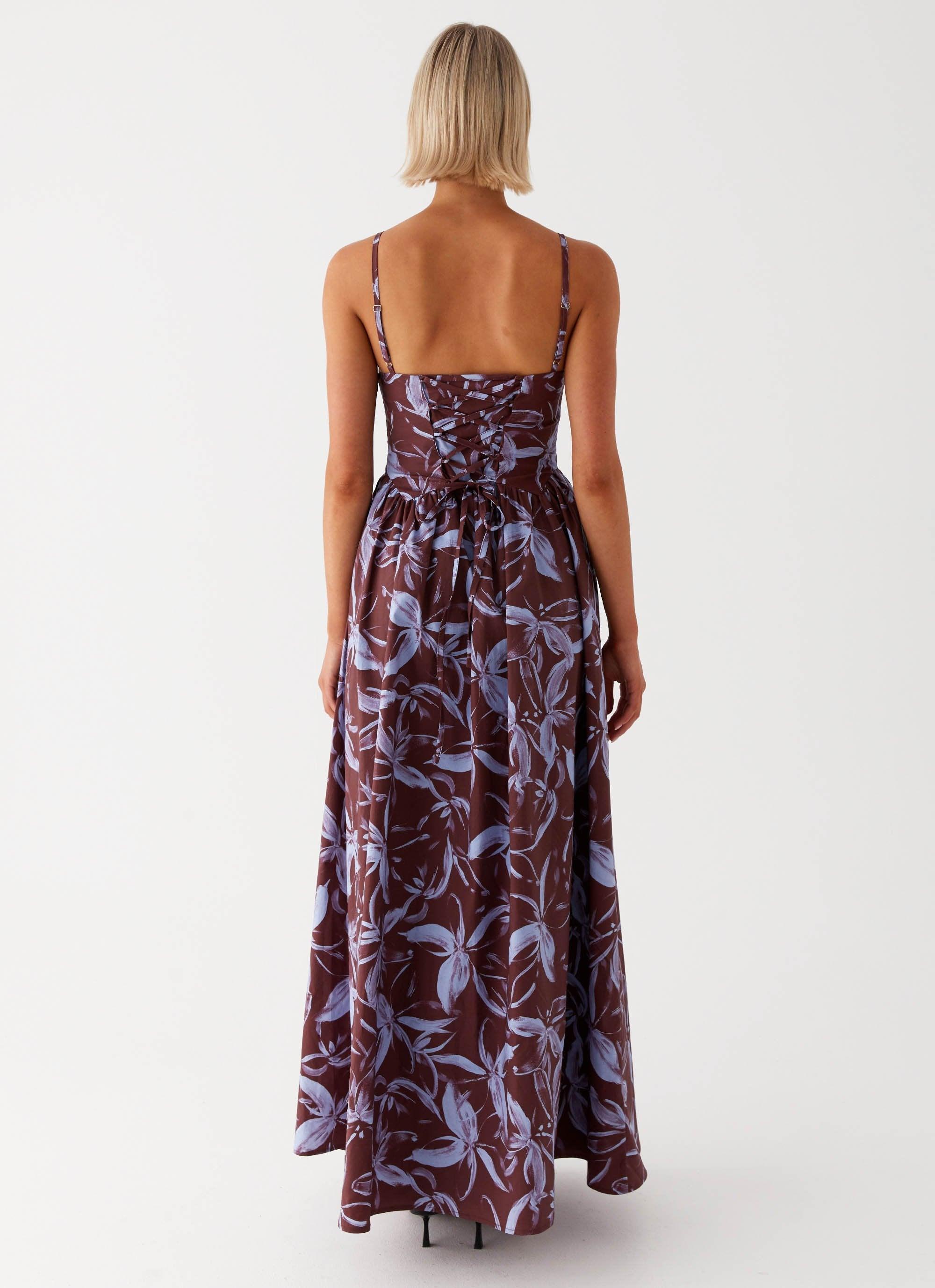 Tesoro Maxi Dress - Brown Purple Floral Product Image