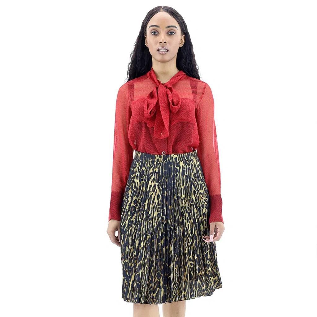 BURBERRY Ladies Rersby Leopard Print Pleated Skirt In Dark Mustard Product Image