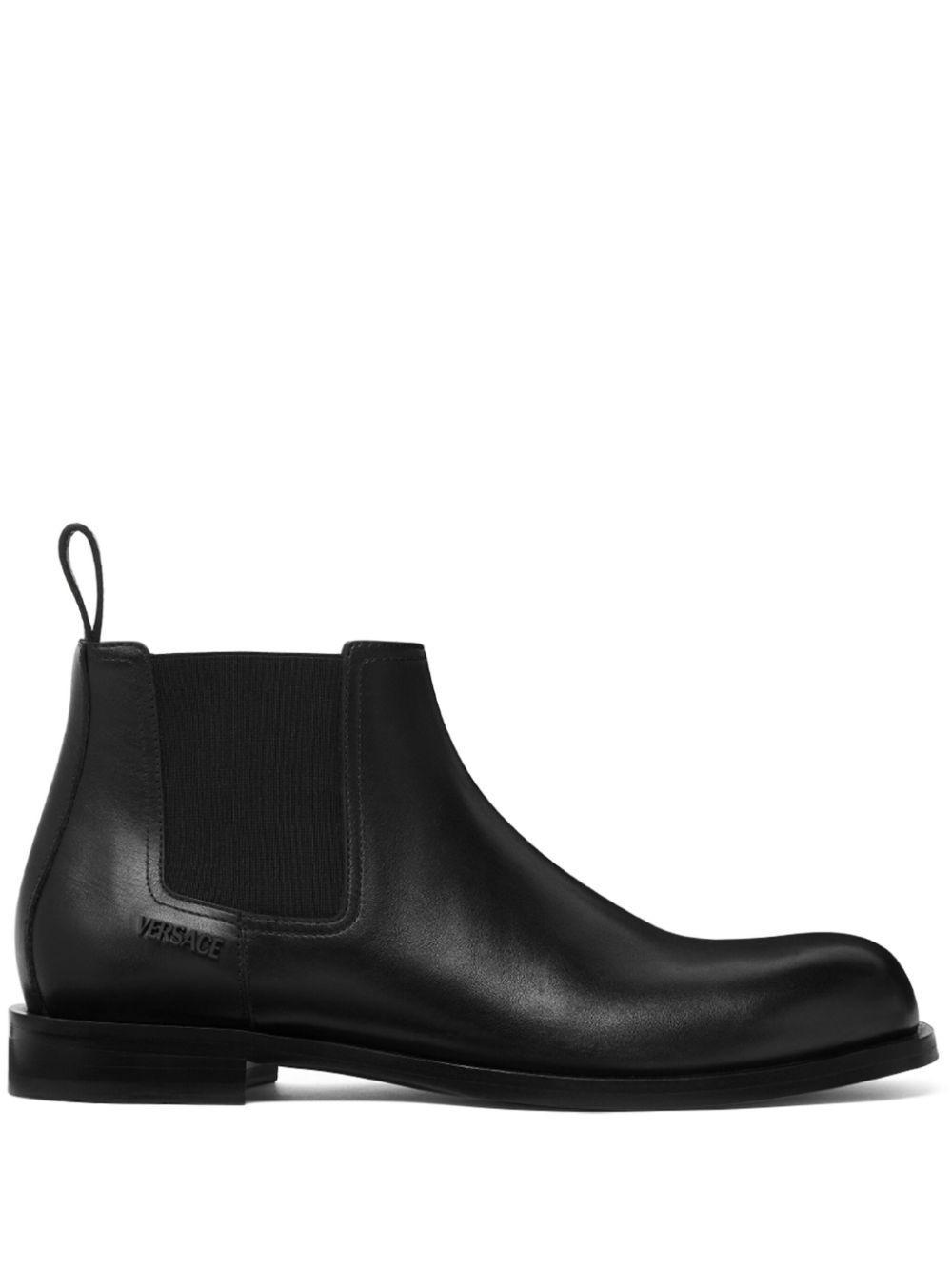 VERSACE Metropoli Leather Chelsea Boots In Black Product Image