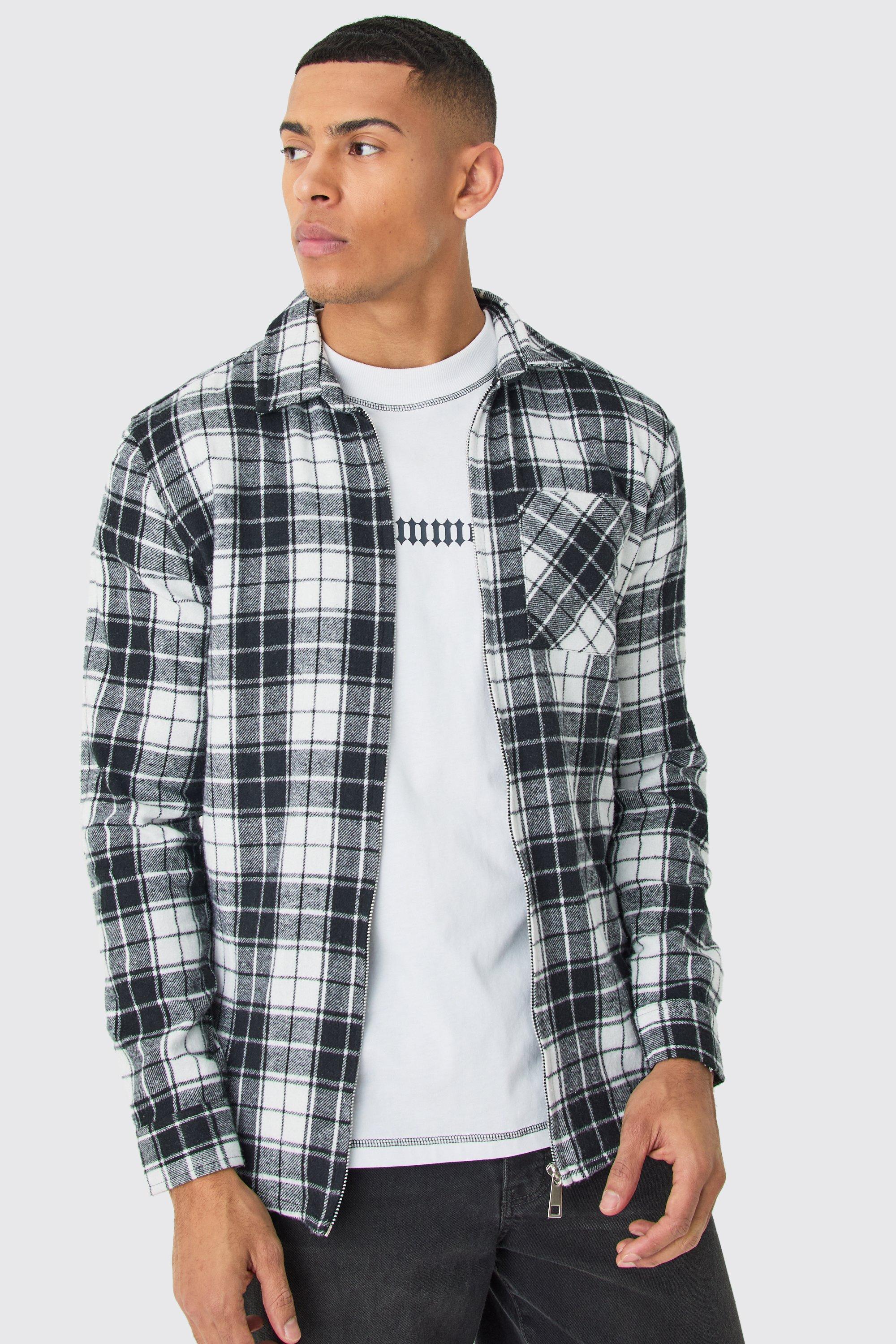 Zip Through Flannel Shirt | boohooMAN USA Product Image