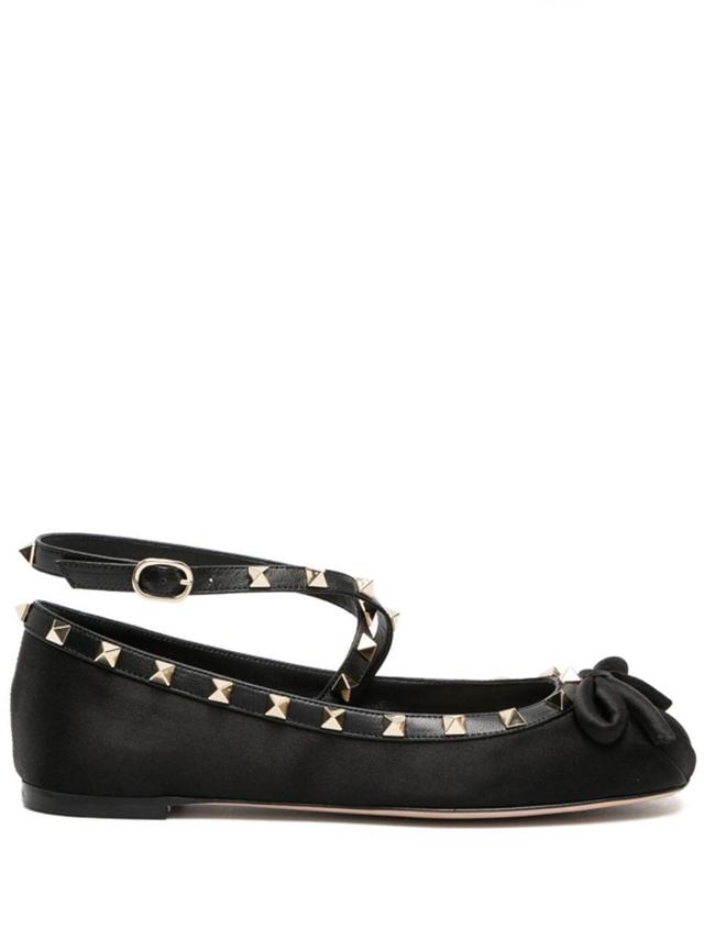 Rockstud Satin Ballerina Flats In Black Product Image