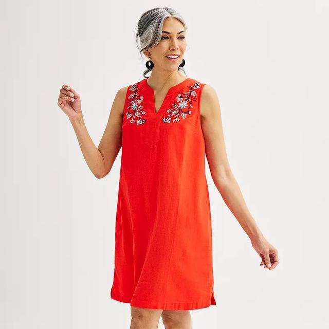 Womens Croft & Barrow Embroidered Splitneck Dress Product Image