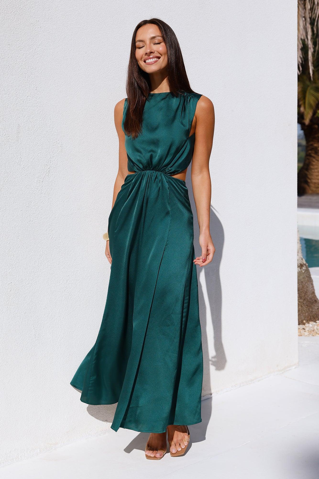 Rendezvous In Paris Satin Midi Dress Green Product Image