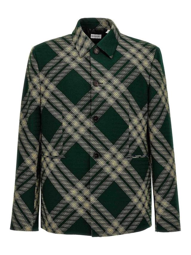 BURBERRY Check Wool Tailored Blazer In Green Product Image