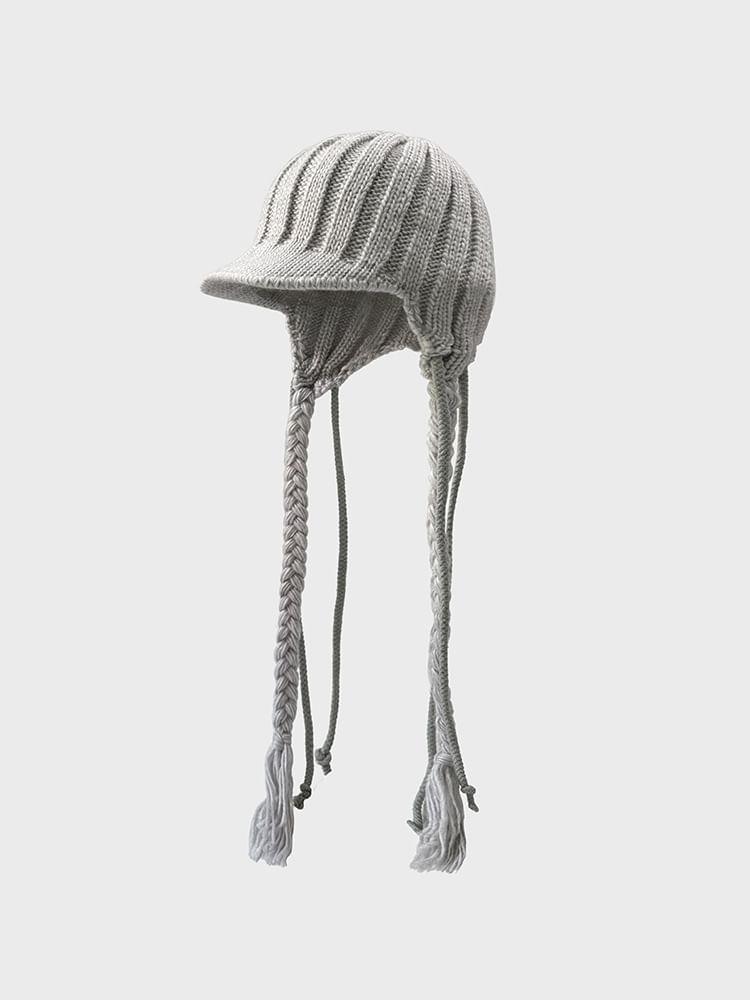 Plain Tassel Trim Knit Trapper Hat Product Image