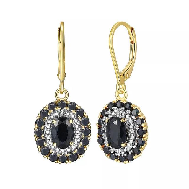 18K Gold Over Silver Genuine Black Sapphire and Diamond Accent Leverback Earrings, Womens, Gold Tone Product Image