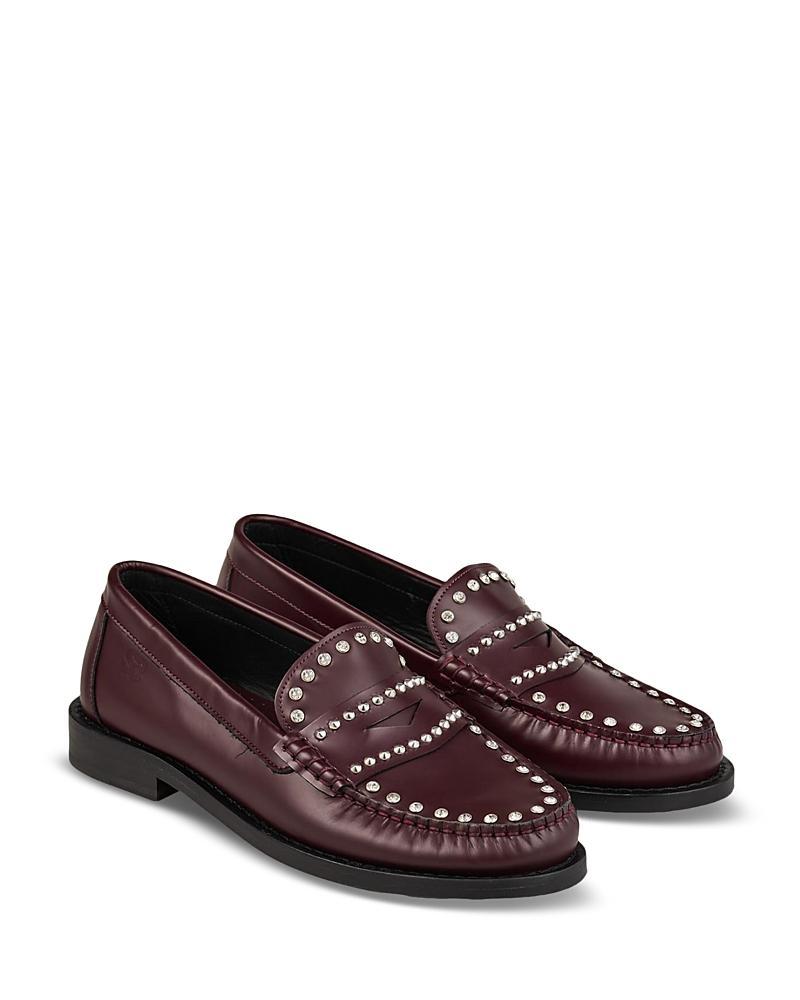 Sandro Womens Embellished Liver Leather Loafers Product Image