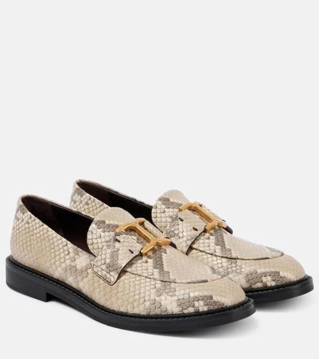 Marcie Buckled Snake-effect Leather Loafers In Nude Product Image