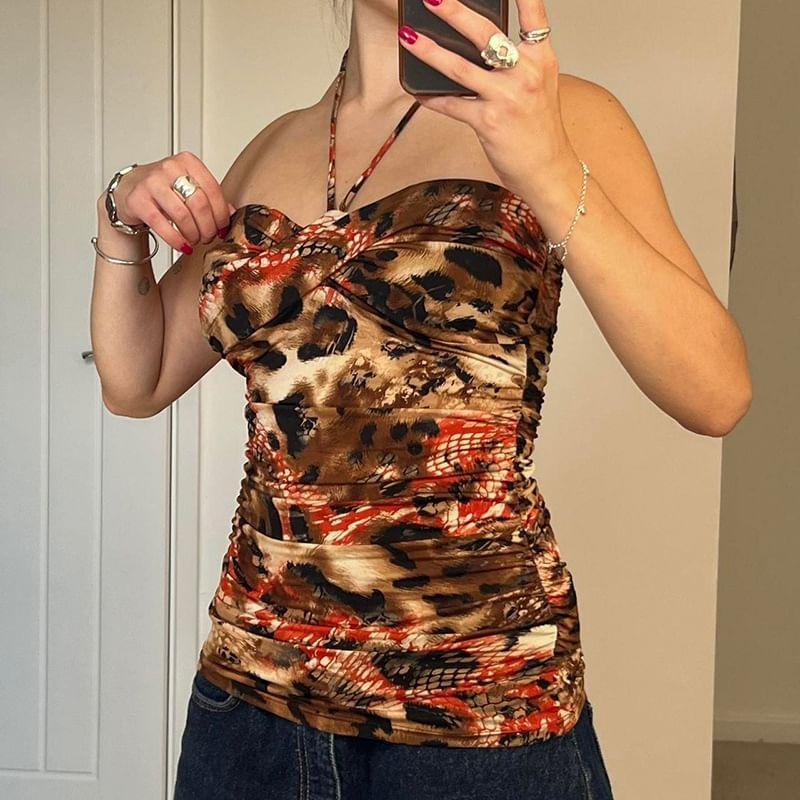 Halter Neck Leopard Print Camisole Top Product Image