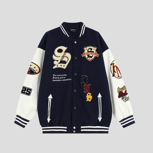 Patched Button-Up Baseball Jacket Product Image