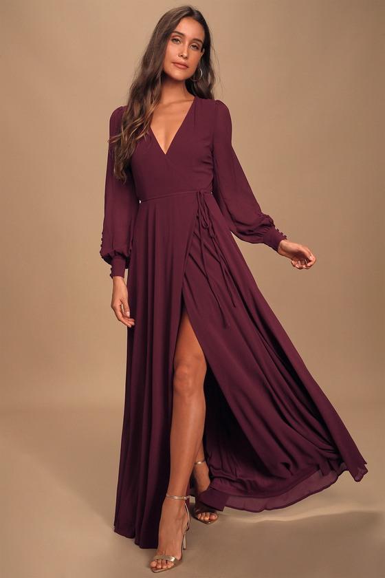 My Whole Heart Plum Long Sleeve Wrap Dress Product Image