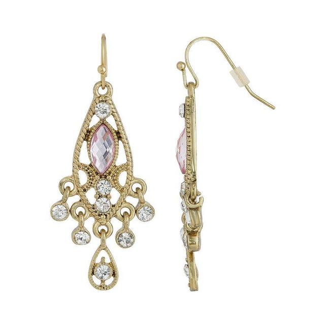 1928 Gold Tone Light Pink Simulated Crystal Faceted Drop Earrings, Womens Product Image