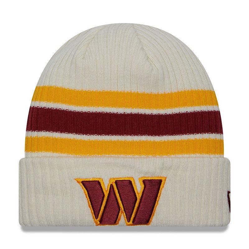 Mens New Era Cream Washington Commanders Team Stripe Cuffed Knit Hat Product Image