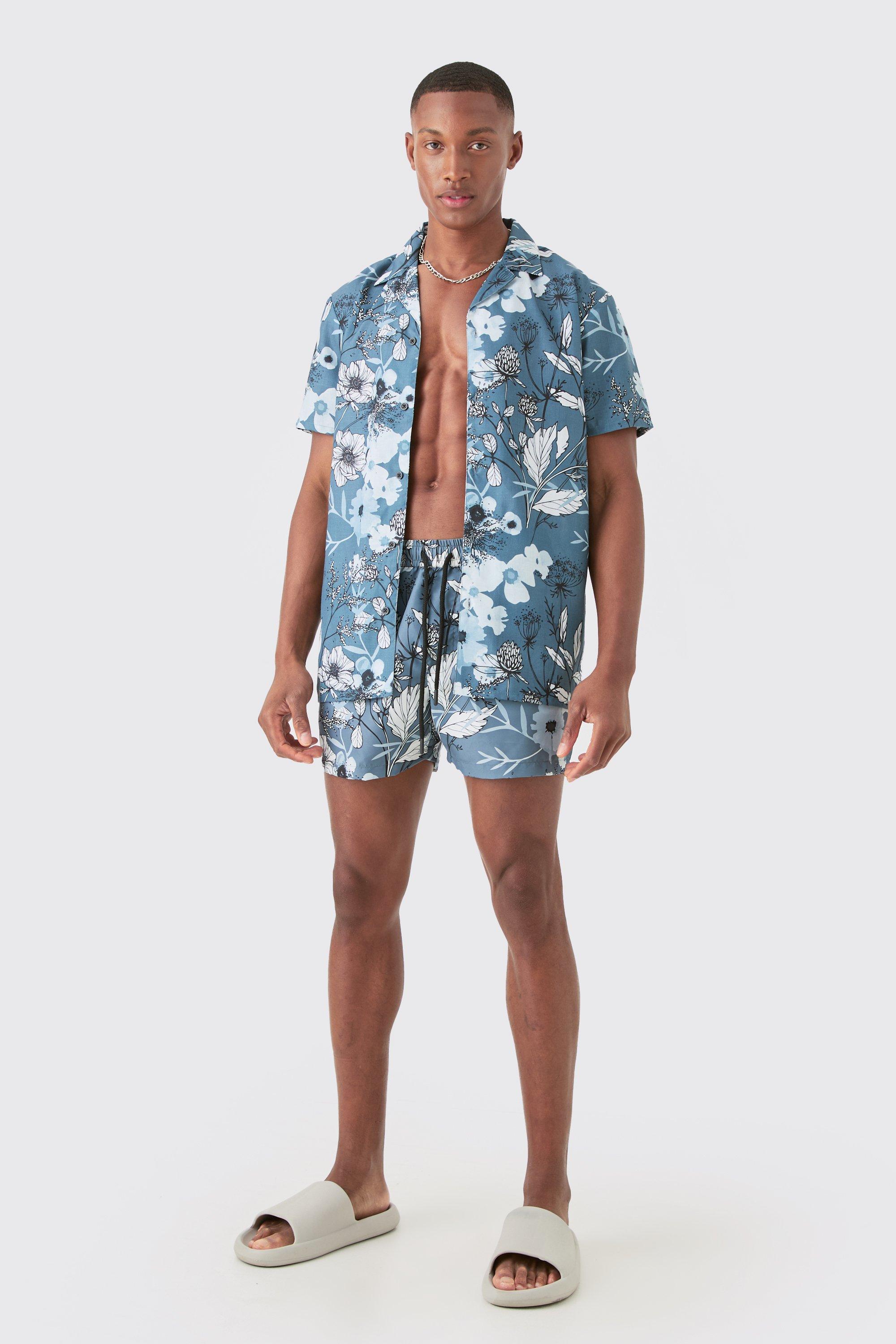 Regular Floral Shirt & Swim Trunks Set | boohooMAN USA Product Image