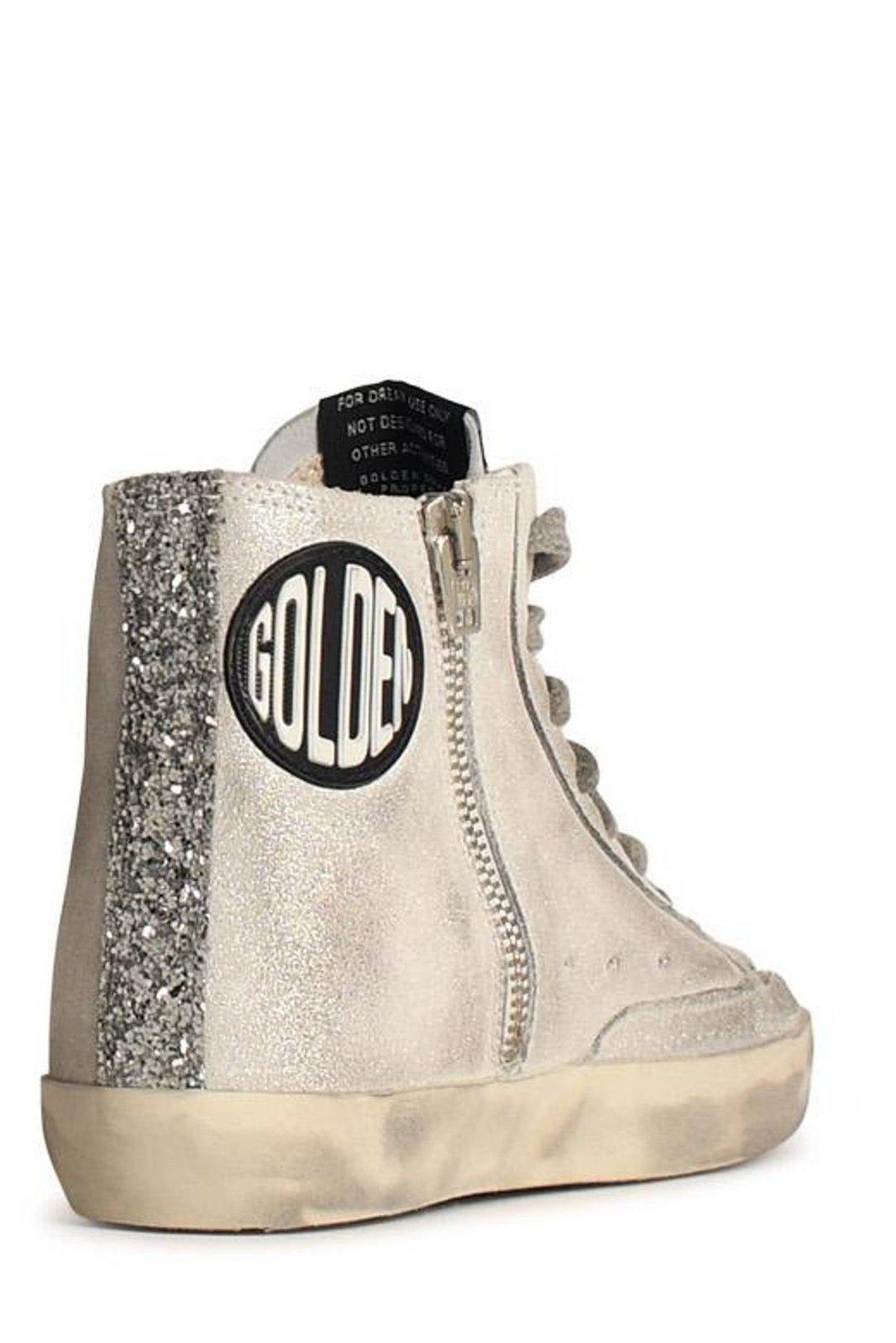 Logo Printed Glittered Sneakers In Silver Product Image