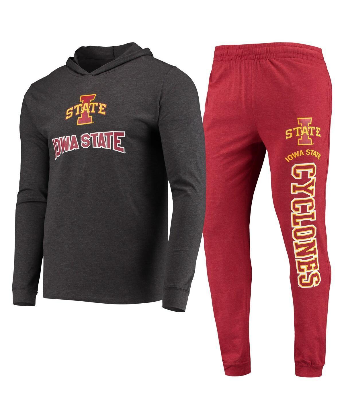 Mens Concepts Sport Cardinal/Charcoal Iowa State Cyclones Meter Long Sleeve Hoodie T-Shirt & Jogger Pants Sleep Set Red Product Image