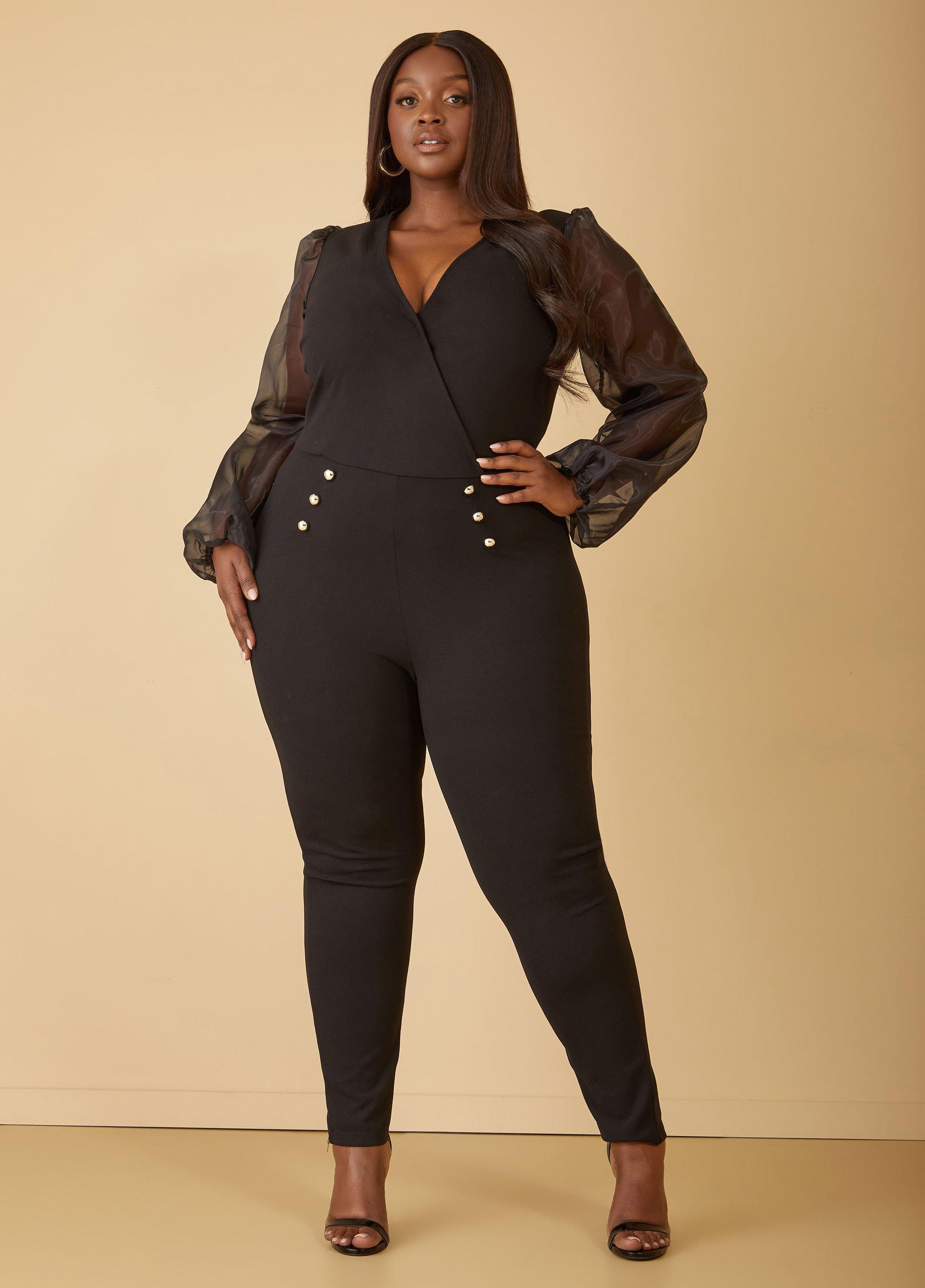 Plus Size Organza Sleeved Faux Wrap Jumpsuit Ashley Stewart product image